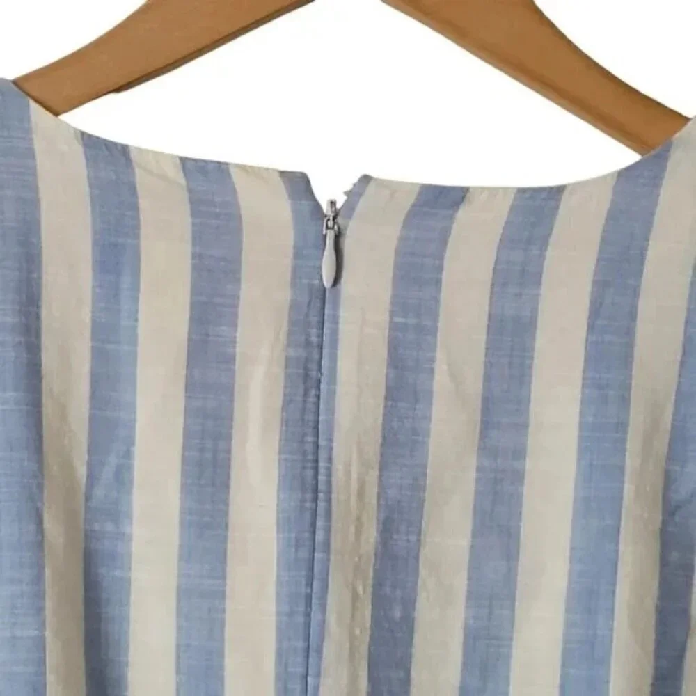 J. CREW Blue White Striped V-Neck Faux Wrap Ruffle Dress Size 4